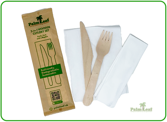 Cutlery 3 in 1 (Birchwood Fork, Knife and a Napkin)