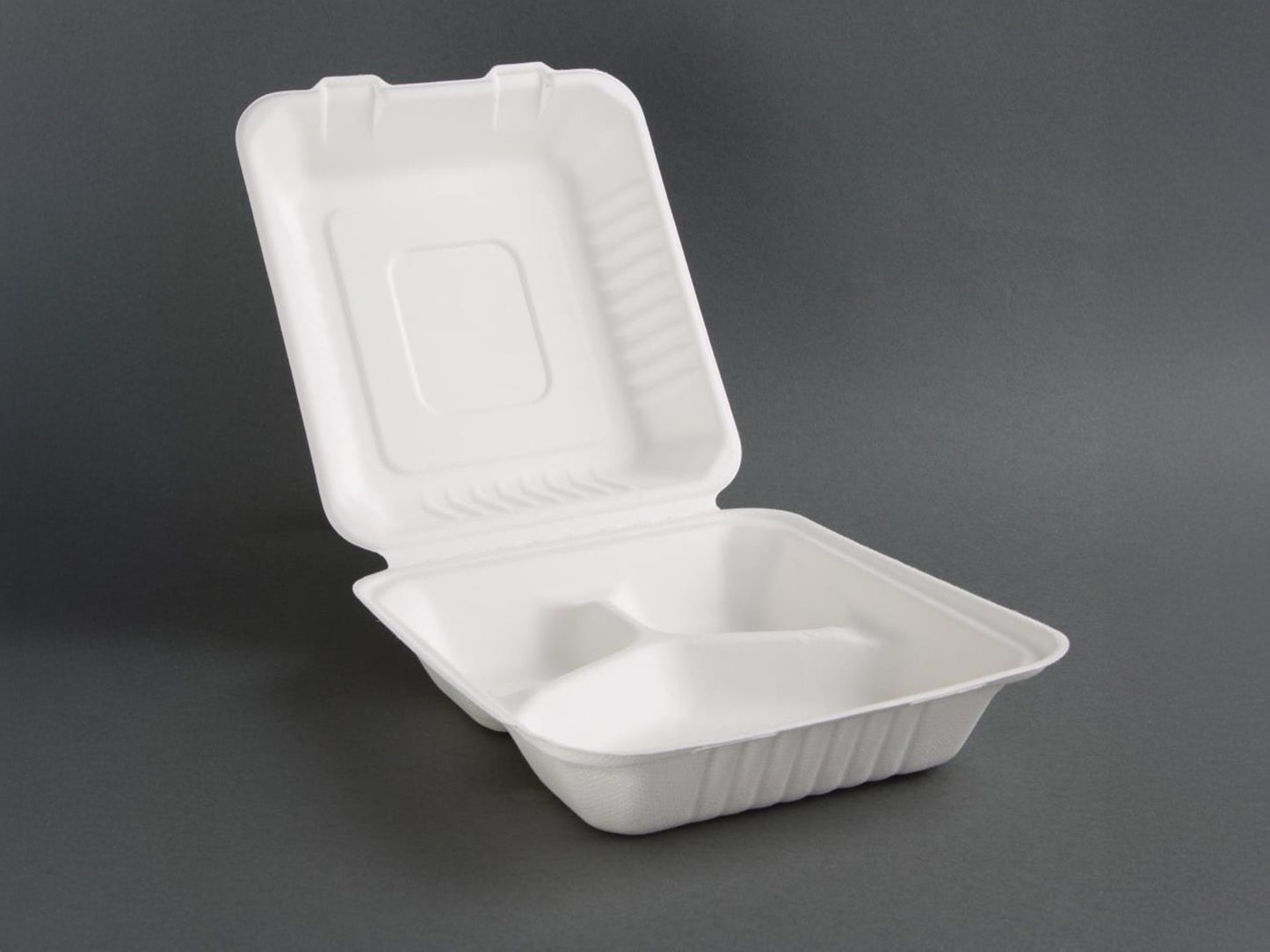 3 Compartment 9x9" Clamshell Container - Bagasse Sugarcane Fibre