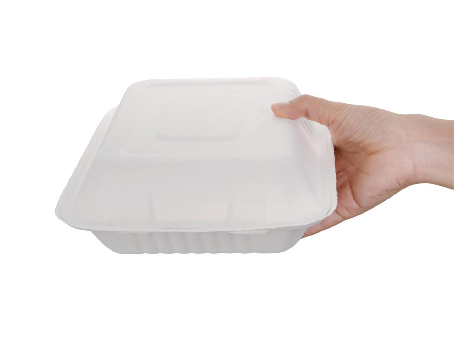 3 Compartment 9x9" Clamshell Container - Bagasse Sugarcane Fibre